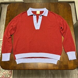 PAULA Fashion Store Cashmere Collared Sweater in Maroon and Blue Size S